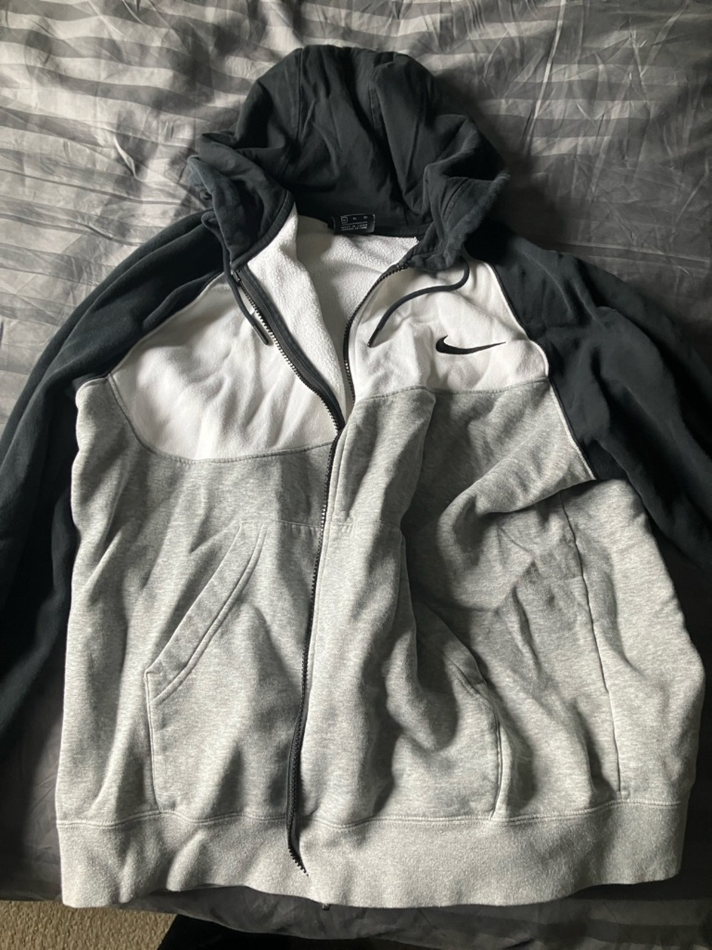 Nike Black, White & Gray Zip-Up Hooded Sweatshirt